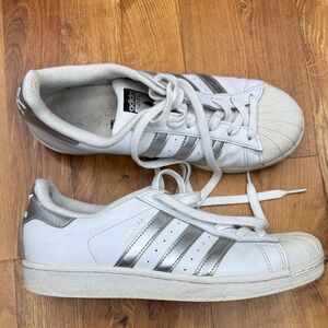 Adidas Superstar White and Silver Sneakers